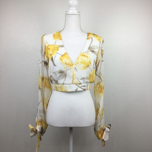 𝅺CRYSTAL sky crop V-neck blouse size 5 - Picture 1 of 6